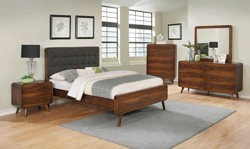 Robyn - Robyn Eastern King Bed with Upholstered Headboard Dark Walnut