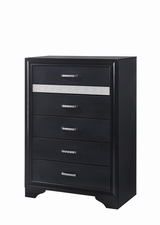 Miranda - Miranda 5-drawer Chest Black and Rhinestone