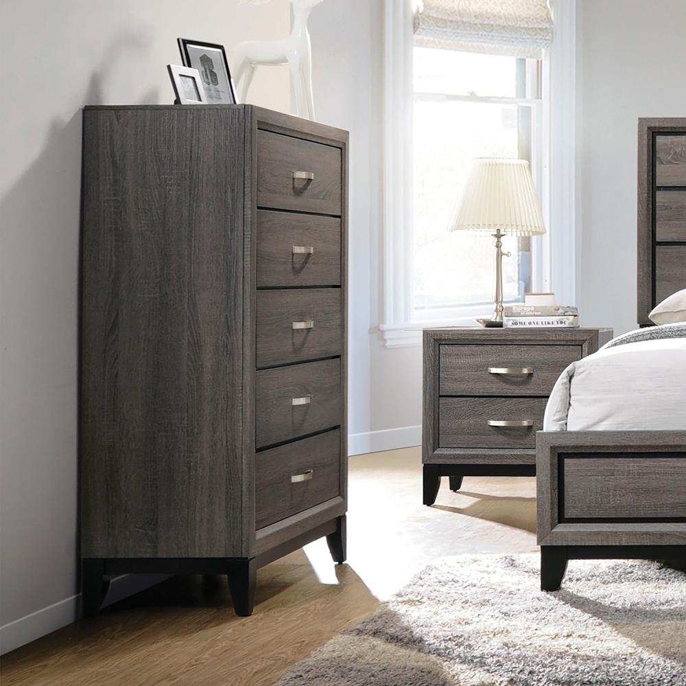 Watson - Watson 5-drawer Chest Grey Oak and Black