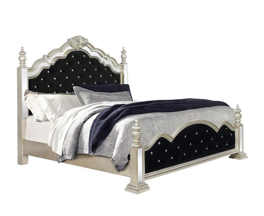 Heidi - Heidi Eastern King Upholstered Poster Bed Metallic Platinum