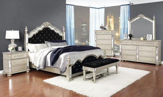 Heidi - Heidi Eastern King Upholstered Poster Bed Metallic Platinum