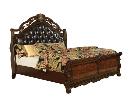 Exeter - Exeter Eastern King Tufted Upholstered Sleigh Bed Dark Burl