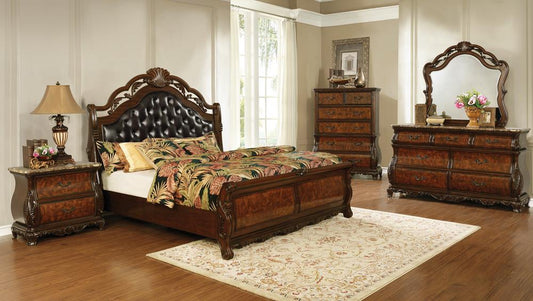 Exeter - Exeter 5-piece Queen Tufted Upholstered Sleigh Bedroom Set Dark Burl