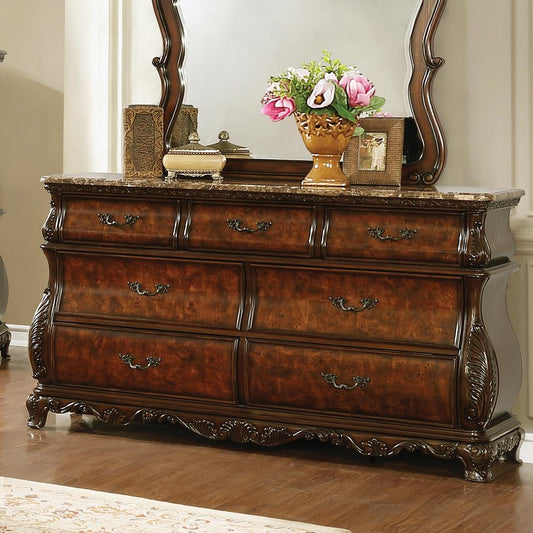 Exeter - Exeter 7-drawer Dresser with Marble Top Dark Burl