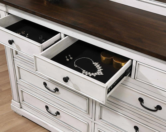 Hillcrest - Hillcrest 9-drawer Dresser Dark Rum and White