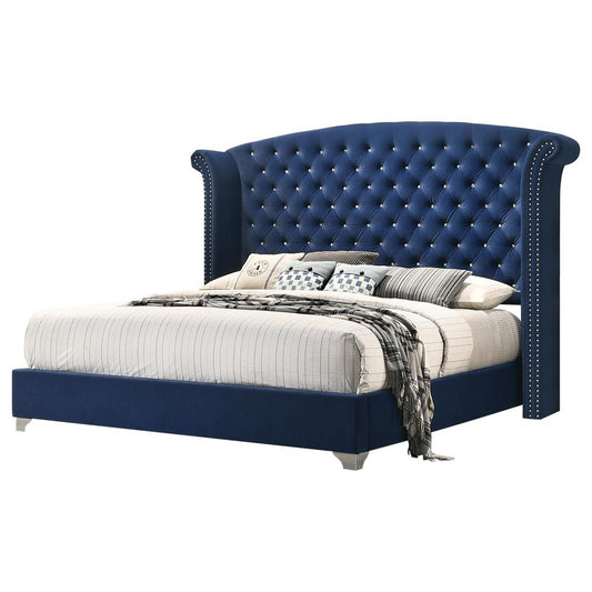 Melody - Melody Eastern King Wingback Upholstered Bed Pacific Blue