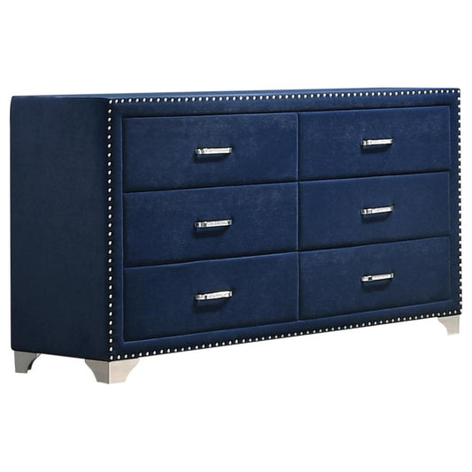 Melody - Melody 6-drawer Upholstered Dresser Pacific Blue