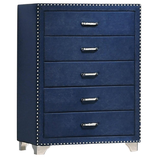 Melody - Melody 5-drawer Upholstered Chest Pacific Blue