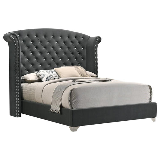 Melody - Melody Eastern King Wingback Upholstered Bed Grey