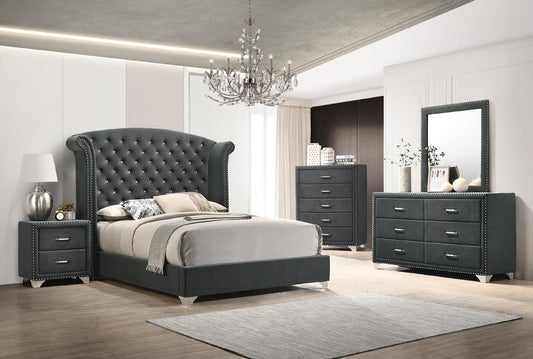 Melody - Melody Eastern King Wingback Upholstered Bed Grey