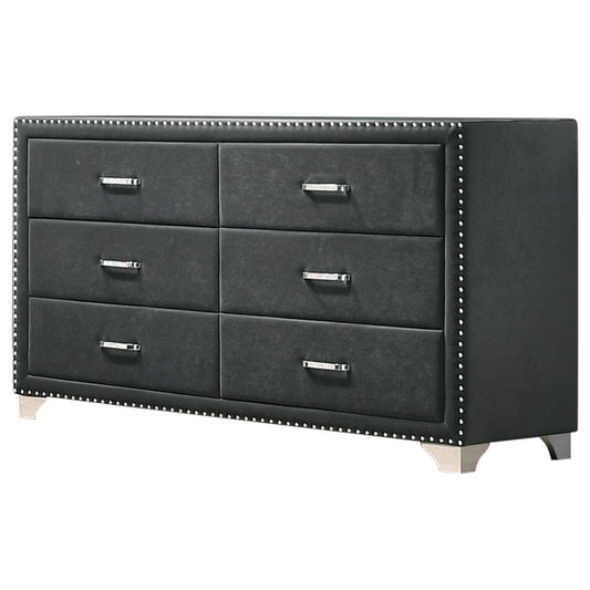 Melody - Melody 6-drawer Upholstered Dresser Grey