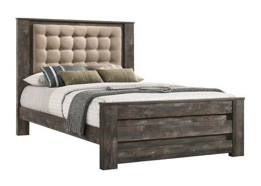 Ridgedale - Ridgedale Tufted Headboard Eastern King Bed Latte and Weathered Dark Brown