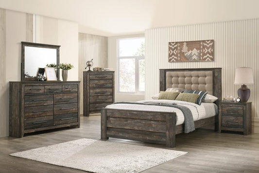 Ridgedale - Ridgedale Tufted Headboard Eastern King Bed Latte and Weathered Dark Brown