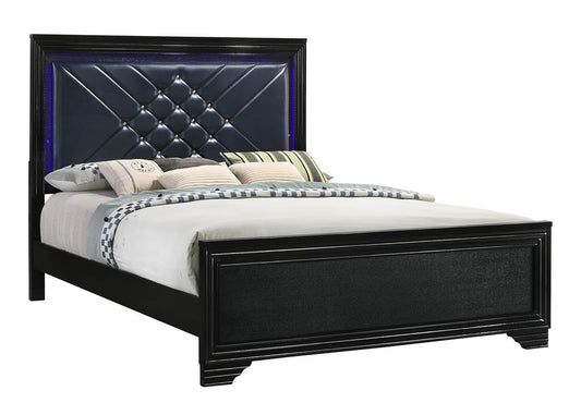 Penelope - Penelope Eastern King Bed with LED Lighting Black and Midnight Star