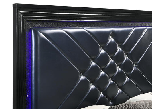 Penelope - Penelope Eastern King Bed with LED Lighting Black and Midnight Star