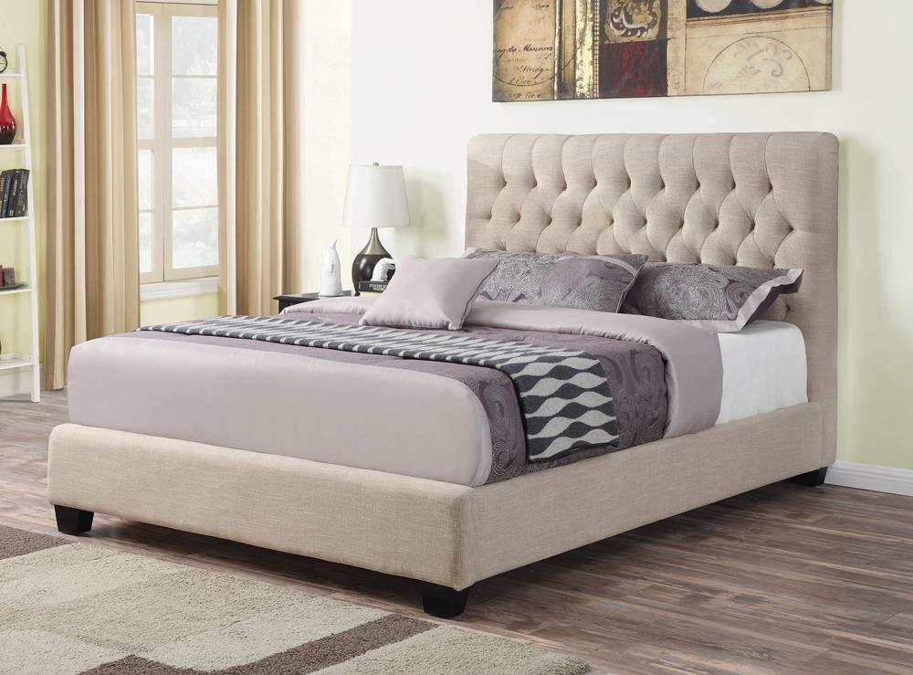 Chloe - Chloe Tufted Upholstered Queen Bed Oatmeal