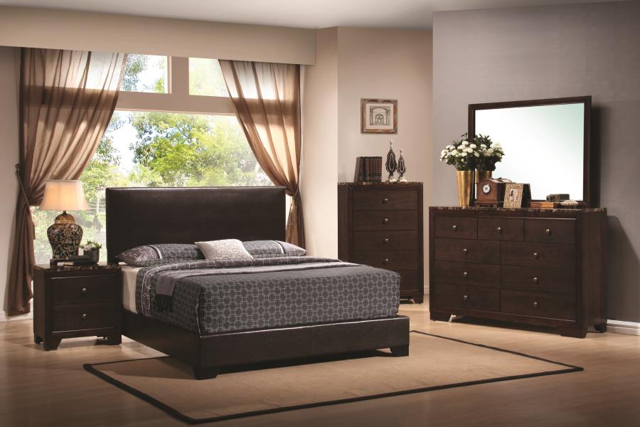 Conner - Conner Queen Upholstered Panel Bed Black and Dark Brown