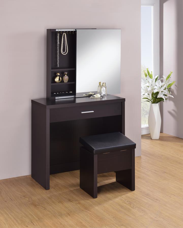 Harvey - Harvey 2-piece Vanity Set with Lift-Top Stool Cappuccino