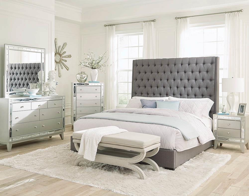 Camille - Camille Queen Button Tufted Bed Grey