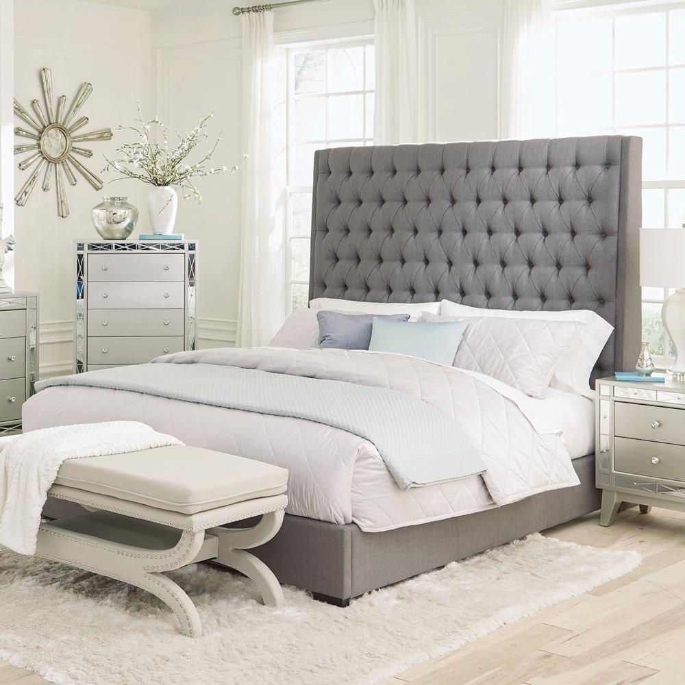 Camille - Camille Queen Button Tufted Bed Grey