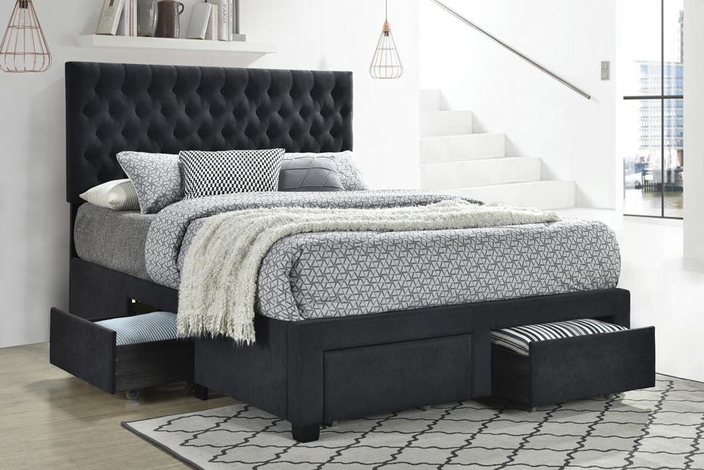 Soledad - Soledad Eastern King 4-drawer Button Tufted Storage Bed Charcoal