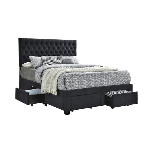 Soledad - Soledad Eastern King 4-drawer Button Tufted Storage Bed Charcoal