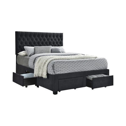 Soledad - Soledad Queen 4-drawer Button Tufted Storage Bed Charcoal