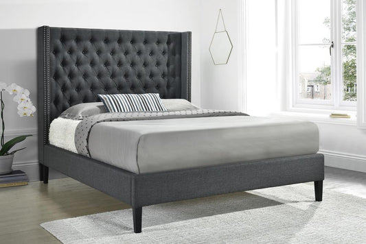 Summerset - Summerset Eastern King Button Tufted Upholstered Bed Charcoal