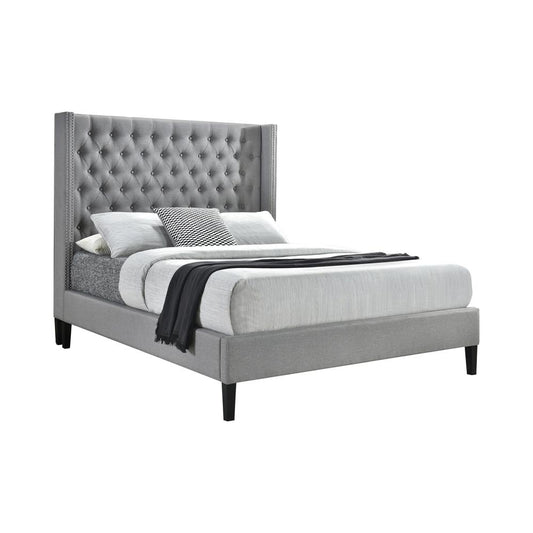 Summerset - Summerset Eastern King Button Tufted Upholstered Bed Light Grey