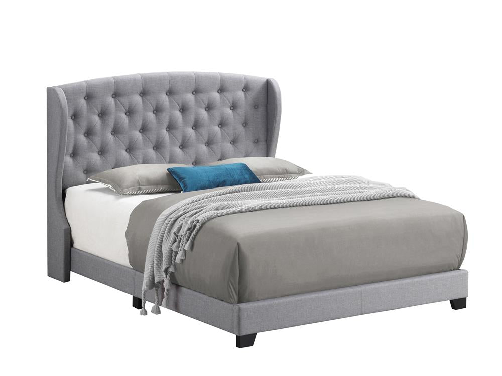 Krome - Krome Eastern King Upholstered Bed with Demi-wing Headboard Smoke