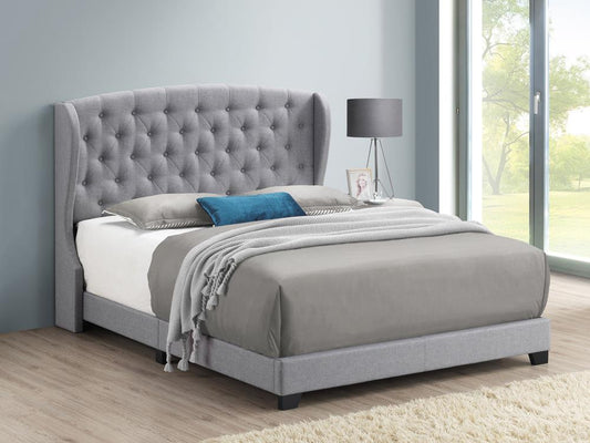 Krome - Krome Eastern King Upholstered Bed with Demi-wing Headboard Smoke