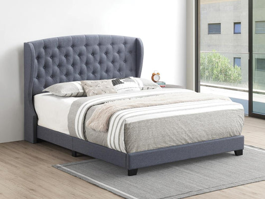 Krome - Krome Eastern King Upholstered Bed with Demi-wing Headboard Gunmetal