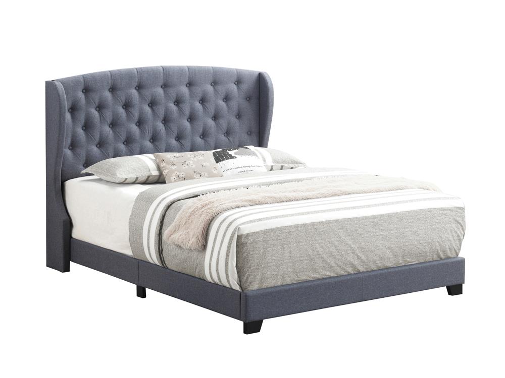 Krome - Krome Eastern King Upholstered Bed with Demi-wing Headboard Gunmetal