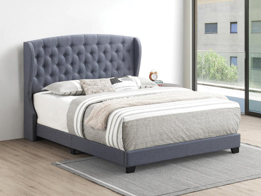 Krome - Krome Queen Upholstered Bed with Demi-wing Headboard Gunmetal