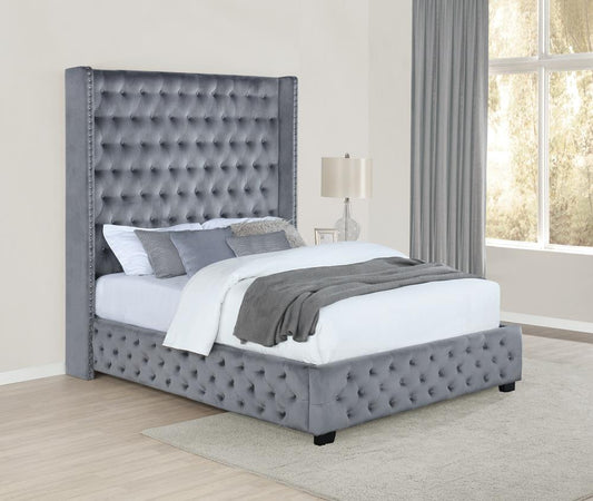 Rocori - Rocori Eastern King Wingback Tufted Bed Grey