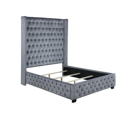 Rocori - Rocori Queen Wingback Tufted Bed Grey