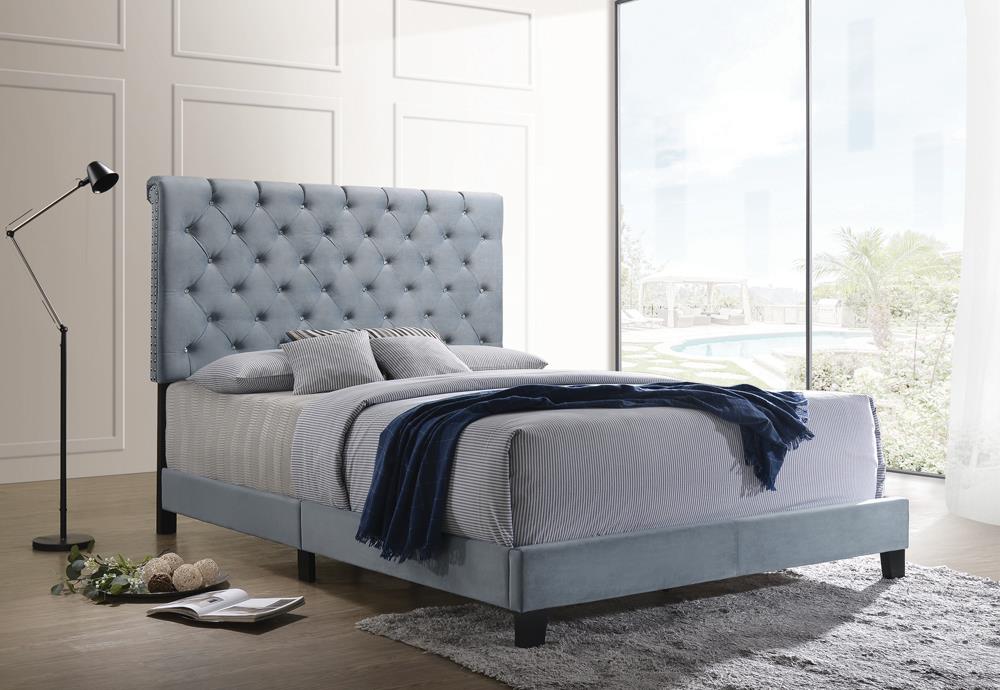 Warner - Warner Eastern King Upholstered Bed Slate Blue