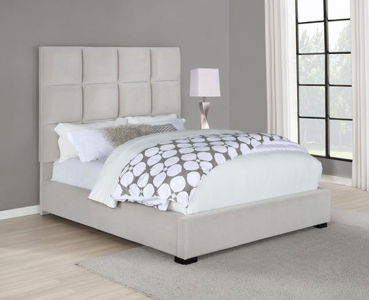 Panes - Panes Eastern King Tufted Upholstered Panel Bed Beige