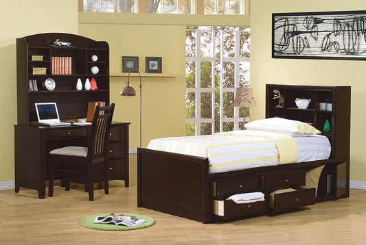 Phoenix - Phoenix Twin Bookcase Bed with Underbed Storage Cappuccino