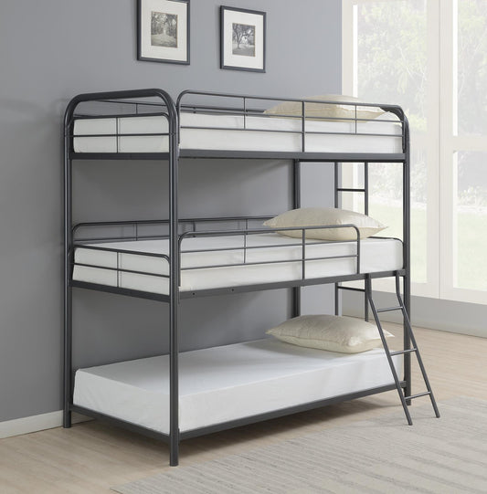 Garner - Garner Triple Bunk Bed with Ladder Gunmetal