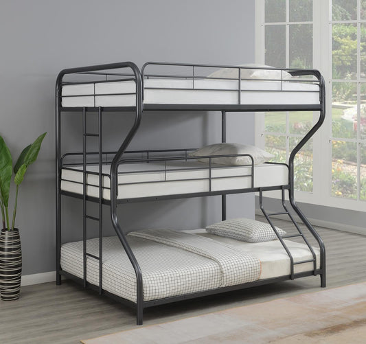 Garner - Garner Triple Bunk Bed with Ladder Gunmetal