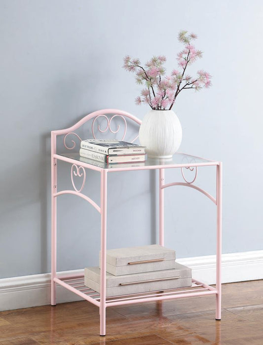 Massi - Massi 1-shelf Nightstand with Glass Top Powder Pink