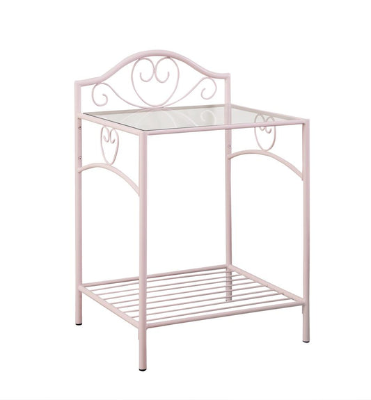 Massi - Massi 1-shelf Nightstand with Glass Top Powder Pink