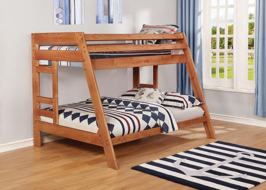 Wrangle Hill - Wrangle Hill Twin over Full Bunk Bed with Built-in Ladder Amber Wash