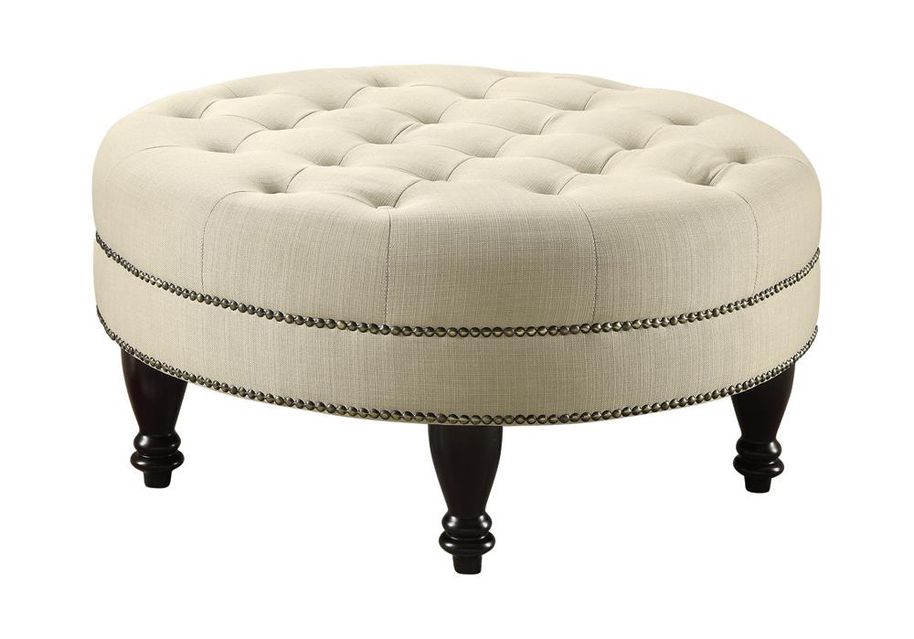 Elchin - Elchin Round Upholstered Tufted Ottoman Oatmeal