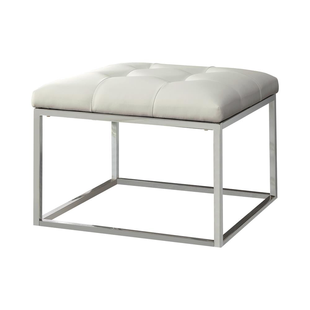 Swanson - Swanson Upholstered Tufted Ottoman White and Chrome