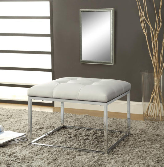 Swanson - Swanson Upholstered Tufted Ottoman White and Chrome