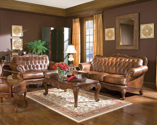 Victoria - Victoria Upholstered Tufted Living Room Set Brown