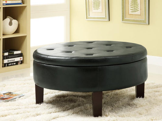 Reginald - Round Tufted Upholstered Storage Ottoman Dark Brown