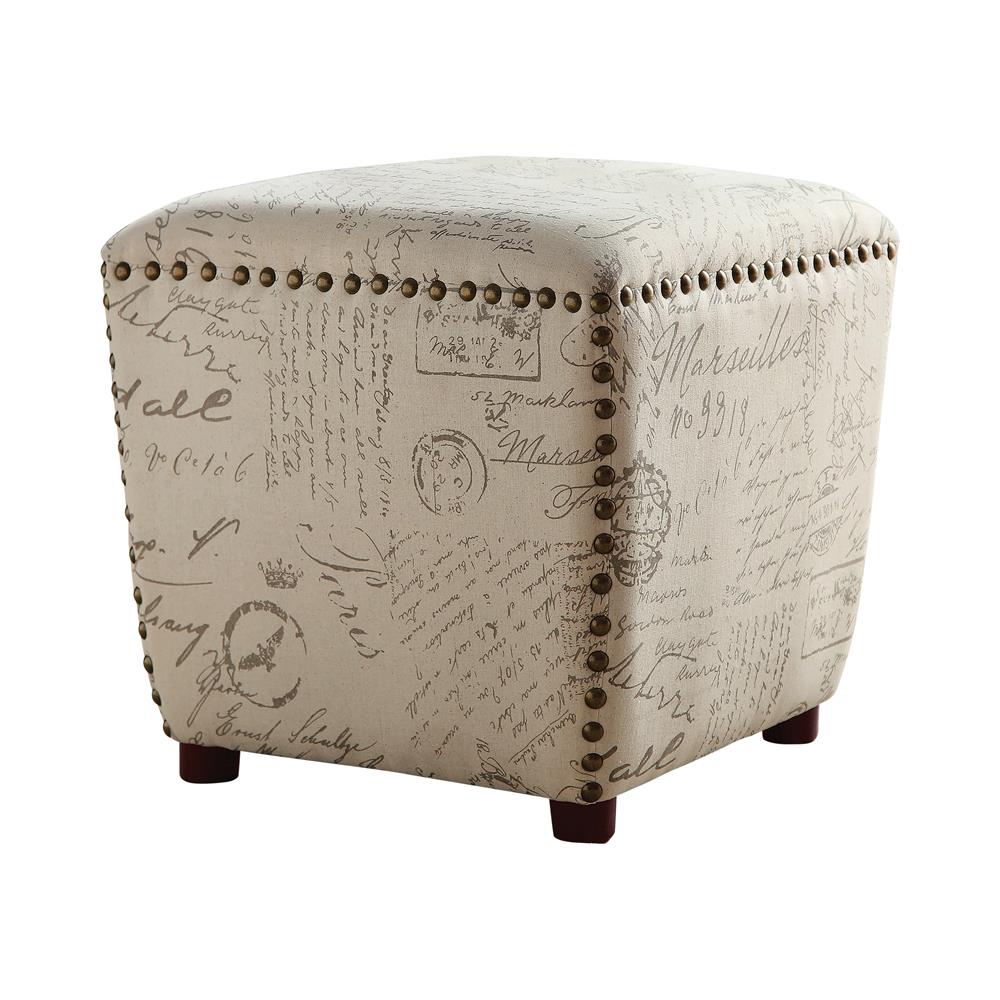 Lucy - Lucy Upholstered Ottoman with Nailhead Trim Off White and Grey